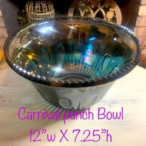 ANTIQUE CARNIVAL GLASS PURPLE/BLUE GRAPE PATTERN PUNCH BOWL